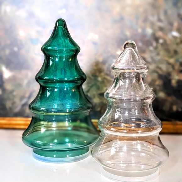 Other - Vintage Set of two glass fillable treat jars Christmas trees apothecary holiday